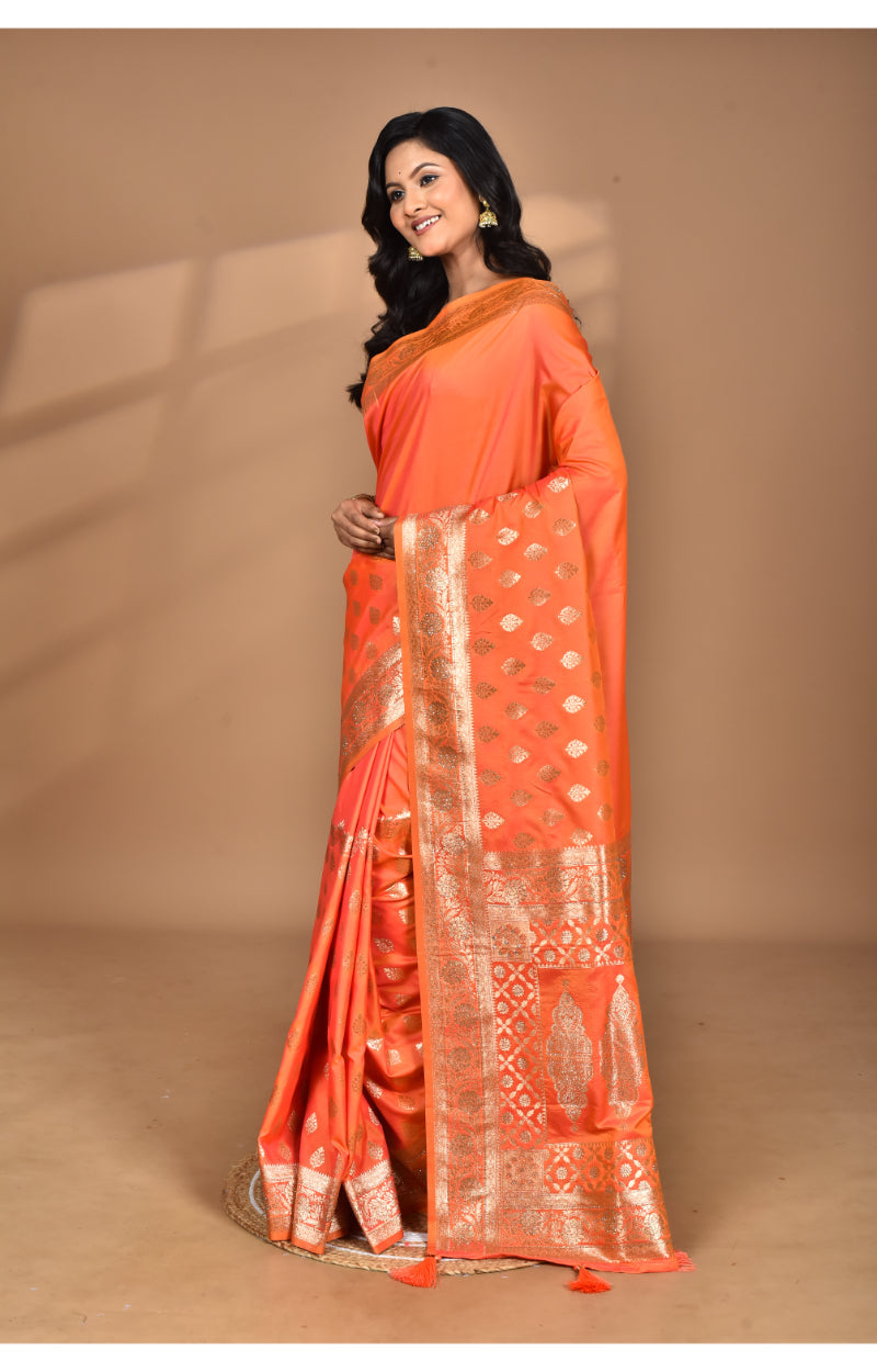 Morchari Heavy Kolhapuri Stone Work Saree-Orange