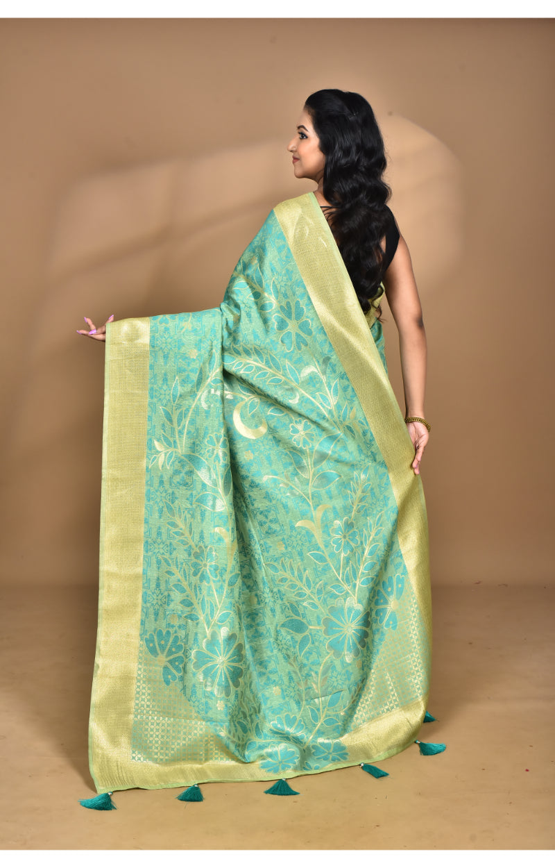 Morchari Jari Sami Silk Saree-Green
