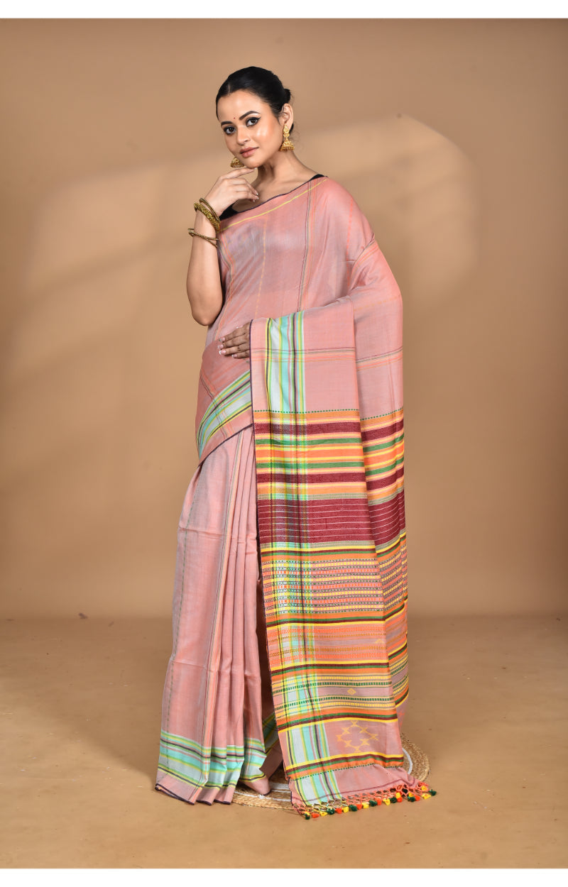 Morchari Pure Cotton Dhakai Jamdani Handloom Saree-Peach