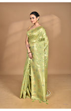 Morchari Banarasi Silk Chanderi Saree-Green