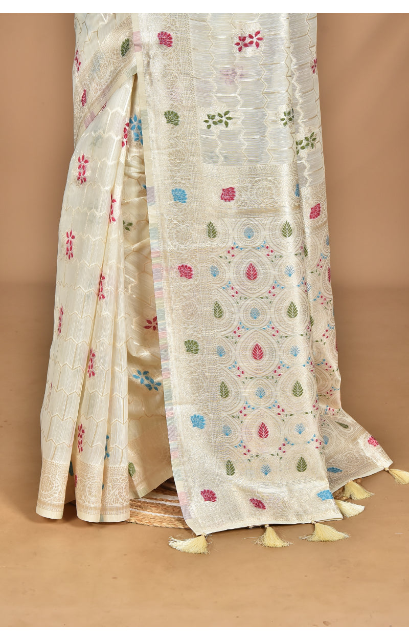 Morchari Women Desgin Chanderi Silk Saree-Cream