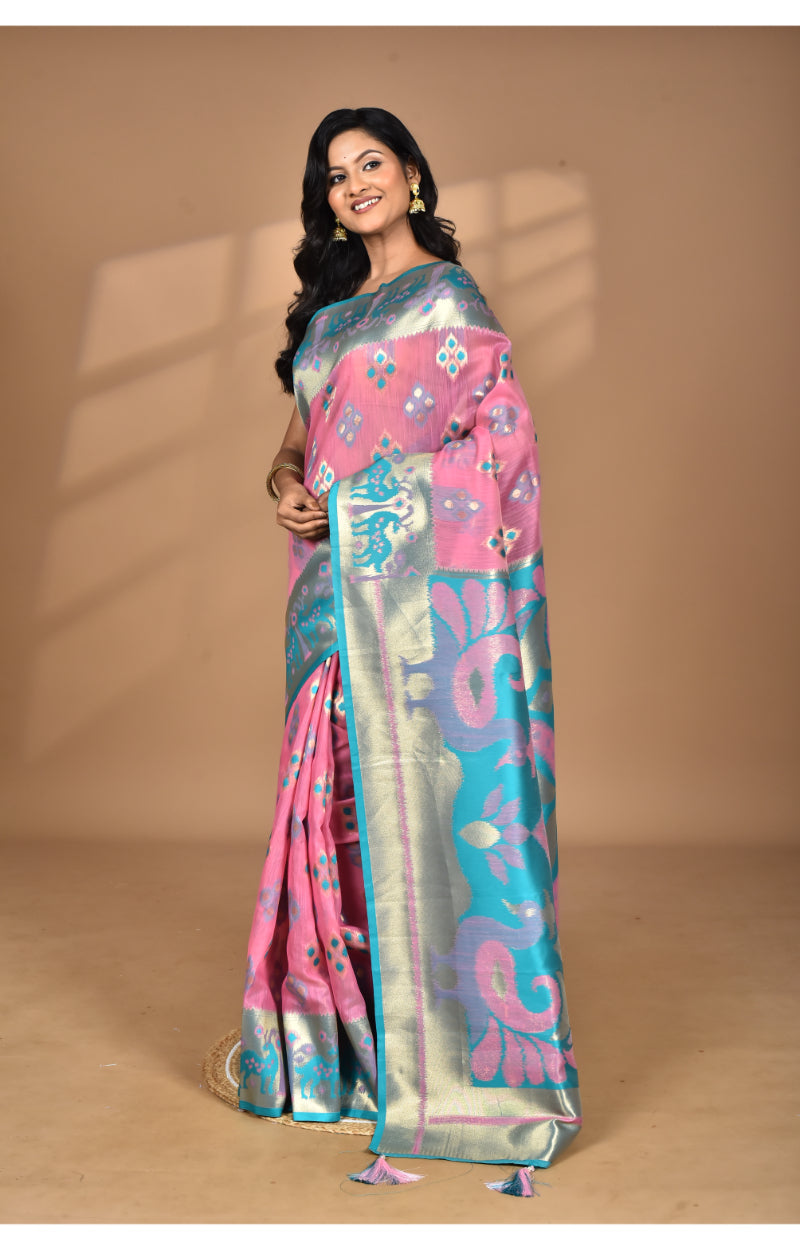 Morchari Women Desgin Two Dai Linen Saree-Multi