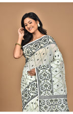 Morchari Pure Cotton Dhakai Jamdani Handloom Saree-Cream