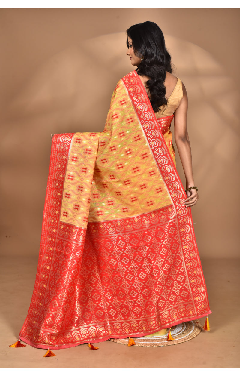 Morchari Women Desgin Kashmiri Silk Linen Saree-Yellow