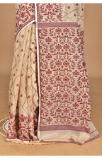 Morchari Pure Cotton Dhakai Jamdani Handloom Saree-Beige
