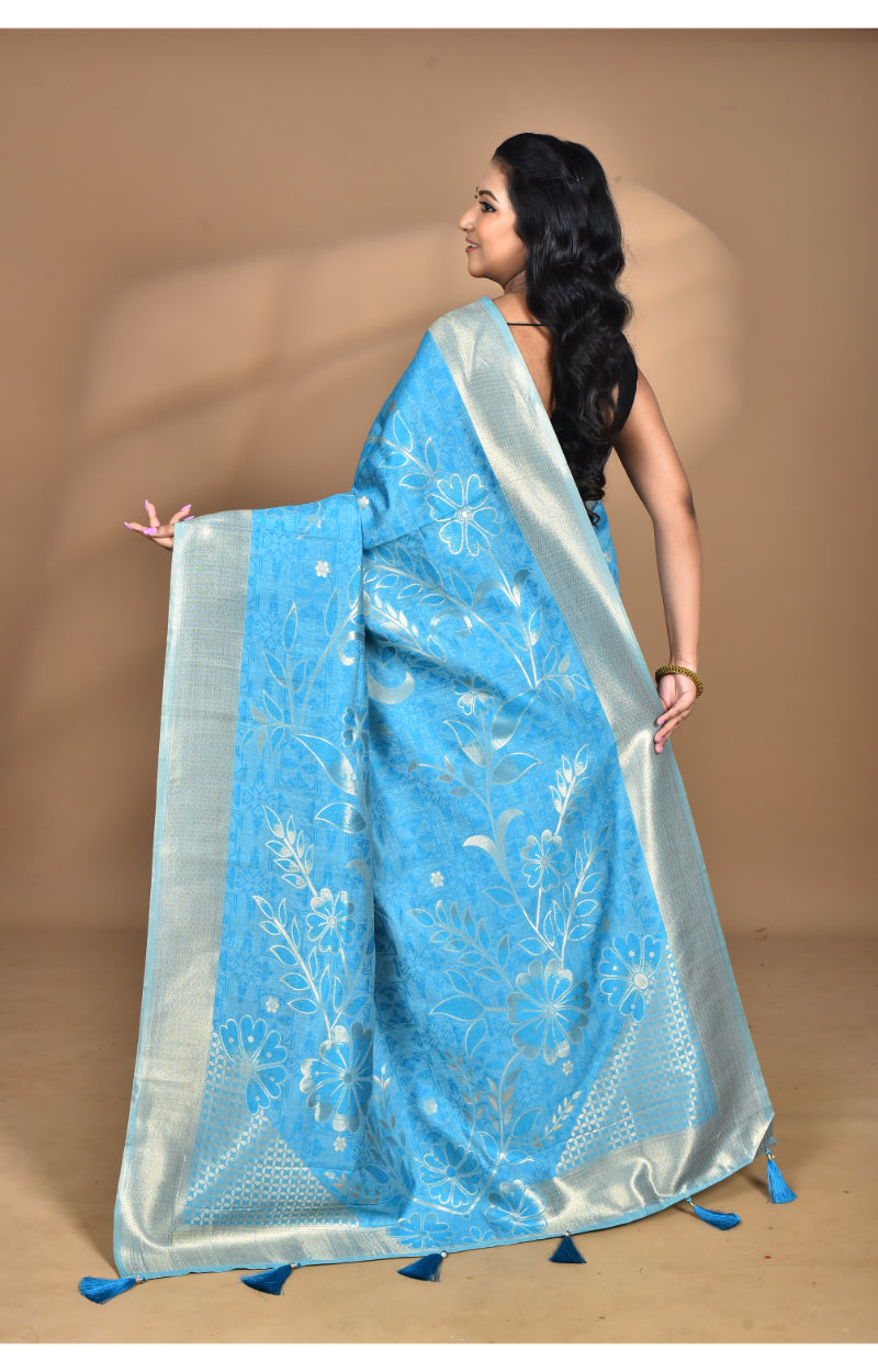 Morchari Jari Sami Silk Saree-Blue