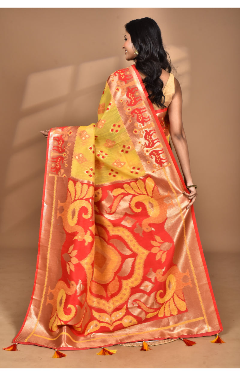 Morchari Women Desgin Two Dai Linen Saree-Multi