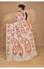 Morchari Pure Cotton Dhakai Jamdani Handloom Saree-Burlywood