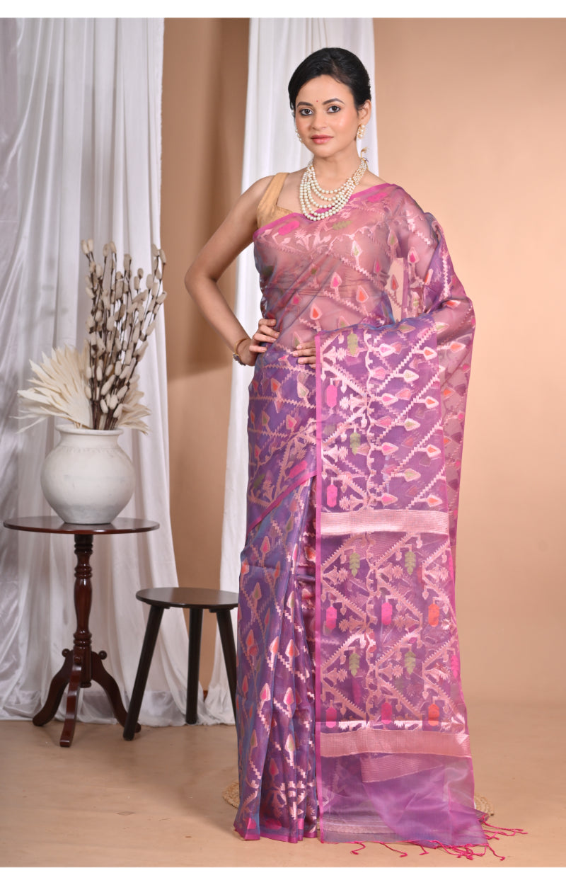Morchari Heavy Jamdani Silk Orzanga Saree-Wine