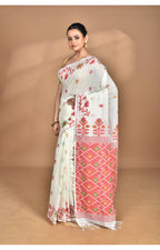 Morchari Pure Cotton Dhakai Jamdani Handloom Saree-Off White