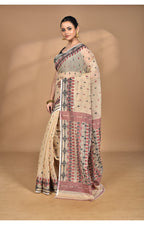 Morchari Pure Cotton Dhakai Jamdani Handloom Saree-Beige