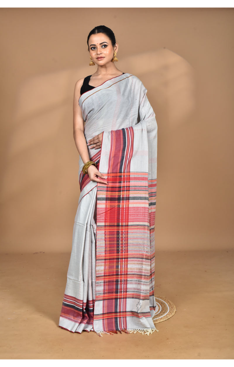 Morchari Pure Cotton Dhakai Jamdani Handloom Saree-Grey