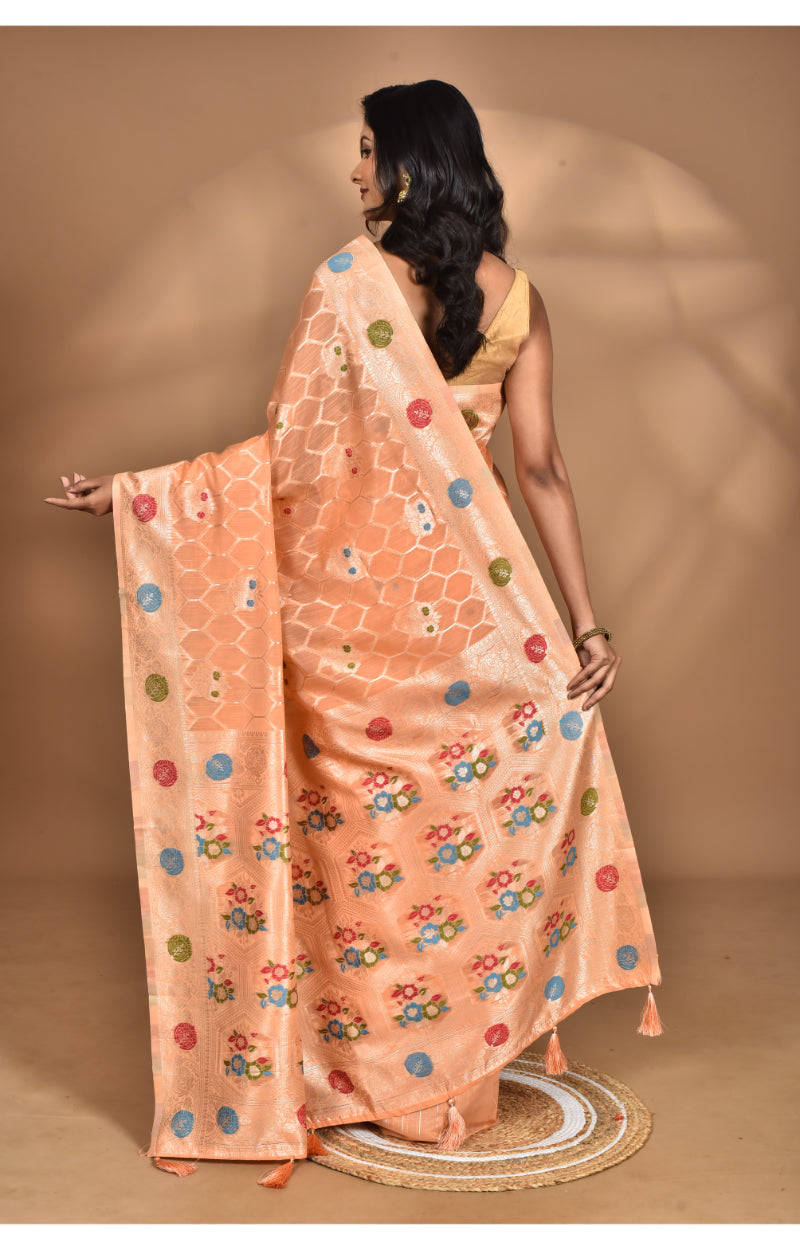 Morchari Women Desgin Chanderi Silk Saree-Peach