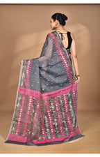Morchari Pure Cotton Dhakai Jamdani Handloom Saree-Grey