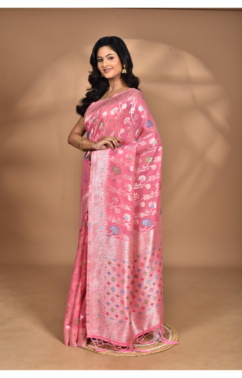 Morchari Women Desgin Chanderi Silk Saree-Pink