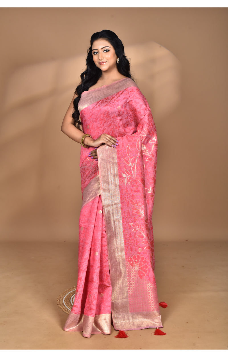 Morchari Jari Sami Silk Saree-Pink