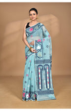 Morchari Pure Cotton Dhakai Jamdani Handloom Saree-Blue