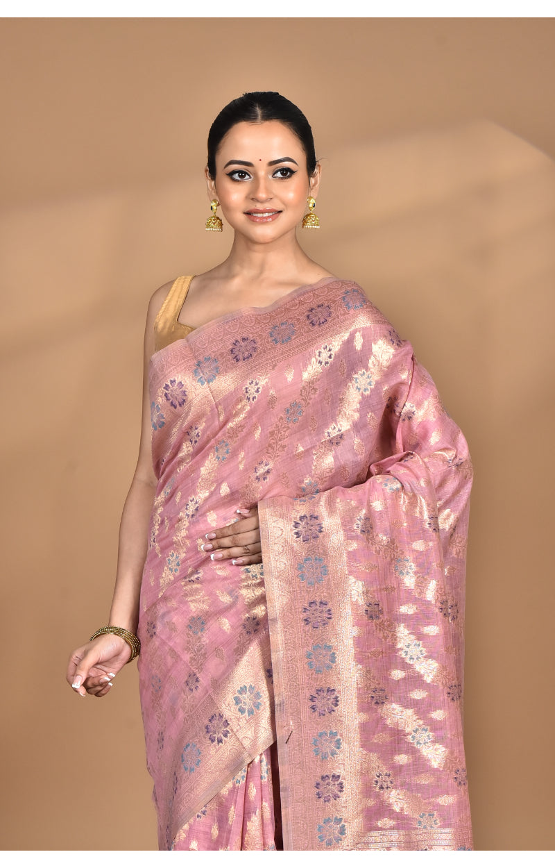 Morchari Banarasi Silk Chanderi Saree-Pink