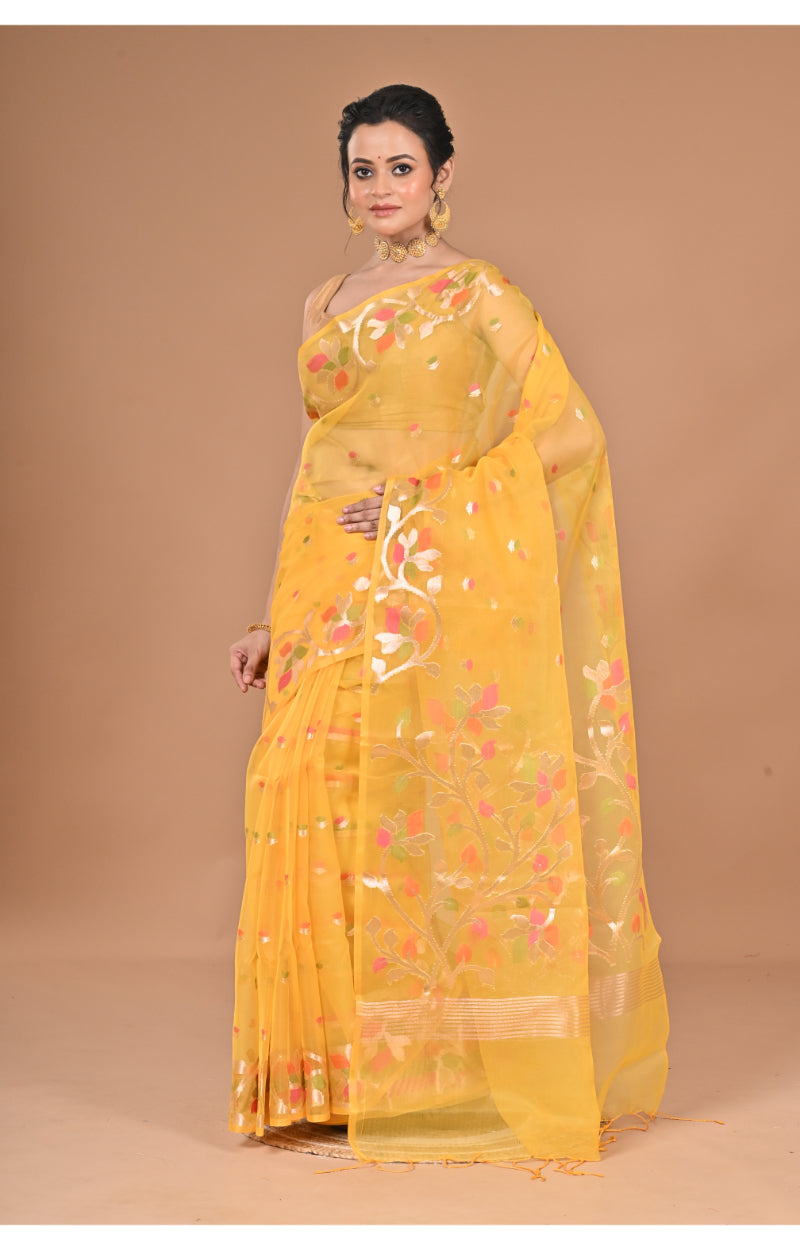 Morchari Heavy Jamdani Silk Orzanga Saree-Yellow