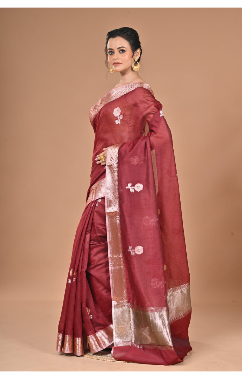 Morchari Heavy Chanderi Silk Saree-Maroon