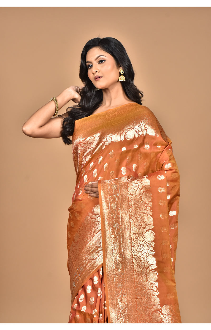 Morchari Heavy Kolhapuri Stone Work Saree-Brown