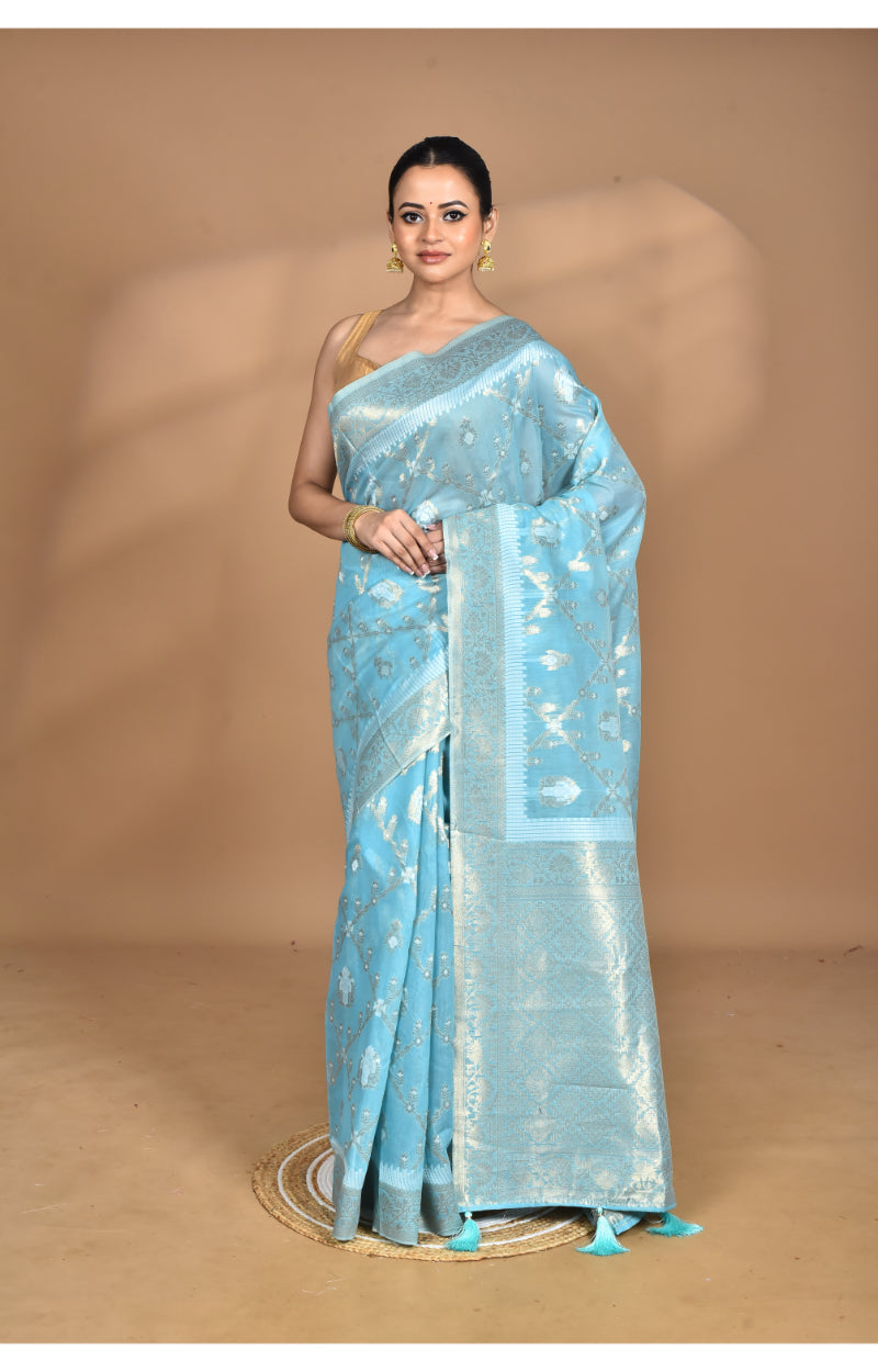 Morchari Banarasi Silk Chanderi Saree-Blue