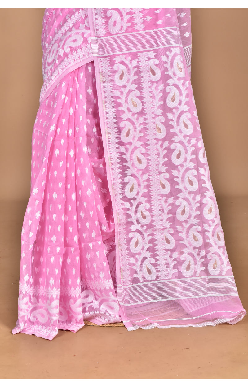 Morchari Pure Cotton Dhakai Jamdani Handloom Saree-Pink