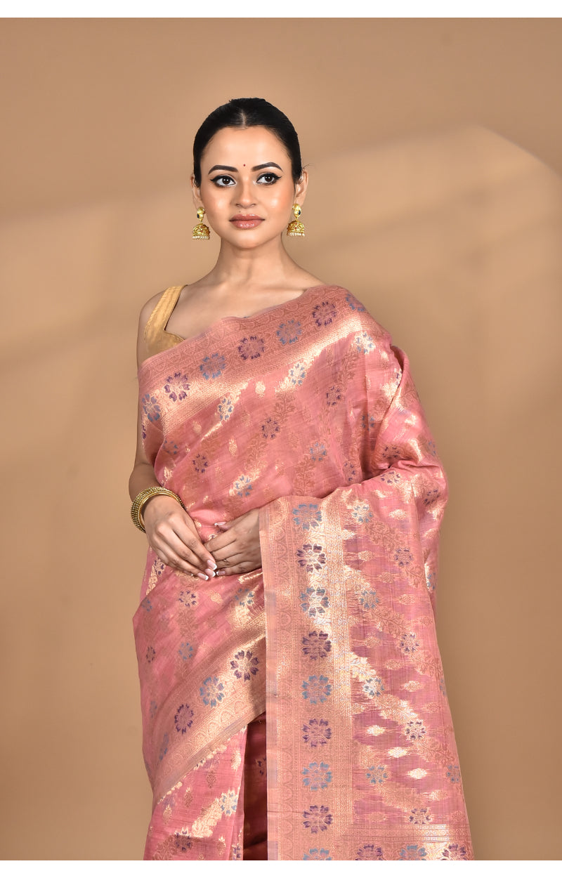 Morchari Banarasi Silk Chanderi Saree-Peach