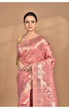 Morchari Banarasi Silk Chanderi Saree-Peach