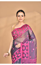Morchari Pure Cotton Dhakai Jamdani Handloom Saree-Magenta
