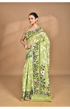 Morchari Pure Cotton Dhakai Jamdani Handloom Saree-Green