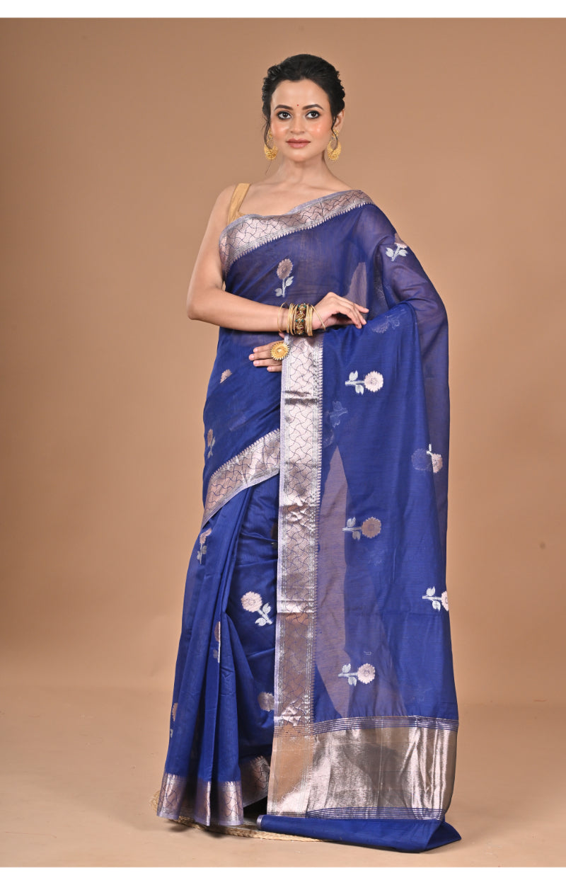 Morchari Heavy Chanderi Silk Saree-Navy Blue