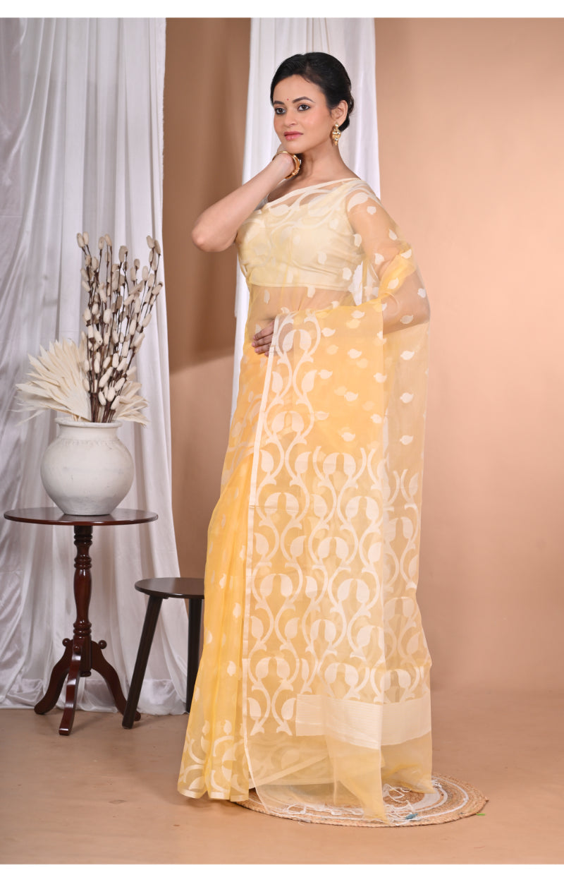 Morchari Heavy Jamdani Saree-Yellow