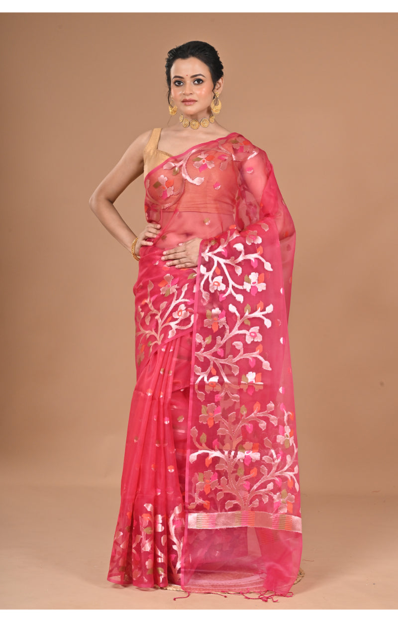 Morchari Semi Orzanga Jamdani Silk Saree-Redise