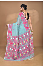 Morchari Pure Cotton Dhakai Jamdani Handloom Saree-Blue