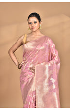 Morchari Banarasi Silk Chanderi Saree-Pink