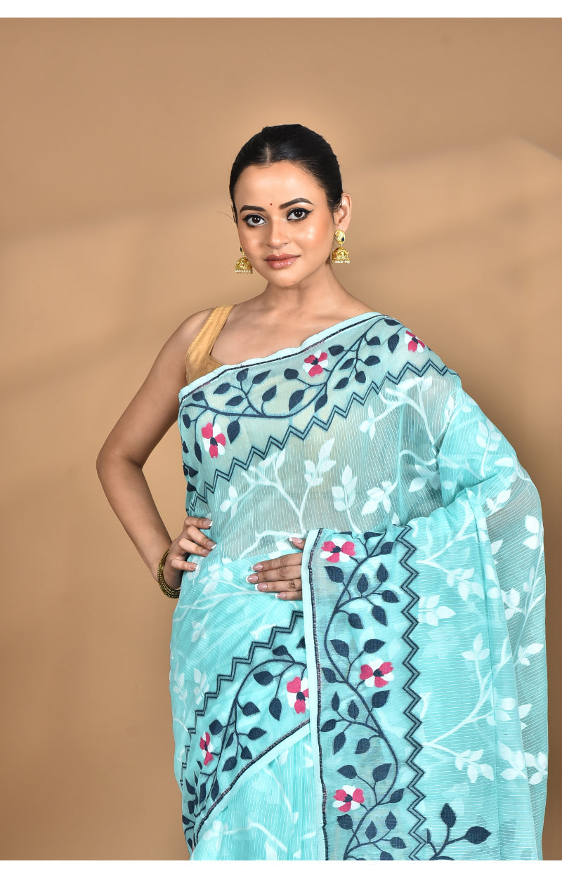 Morchari Pure Cotton Dhakai Jamdani Handloom Saree-Green