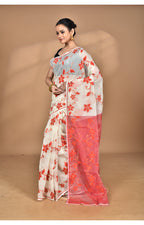 Morchari Pure Cotton Dhakai Jamdani Handloom Saree-Off White