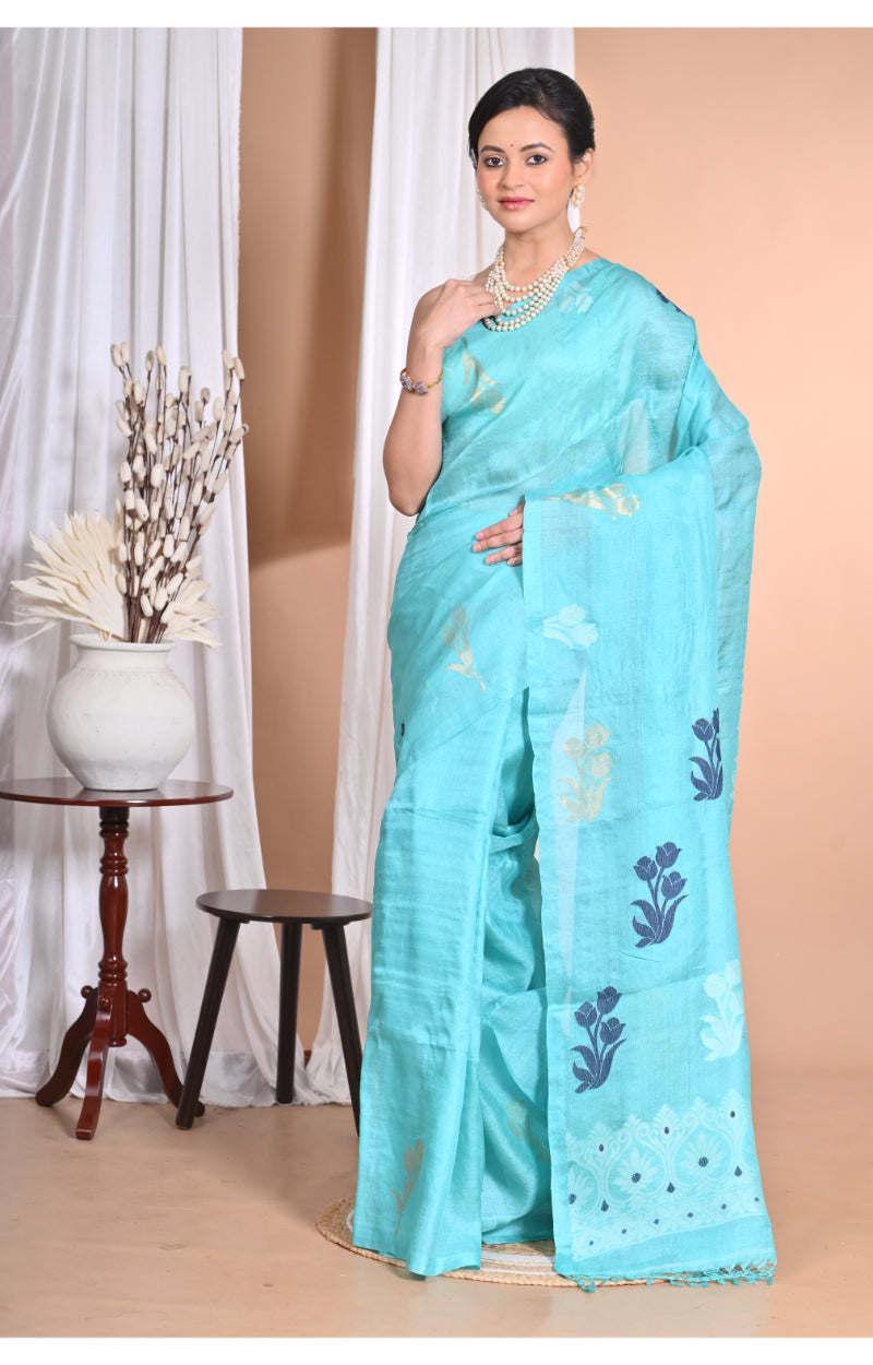 Morchari Pure Tussar Silk Handloom Saree-Blue