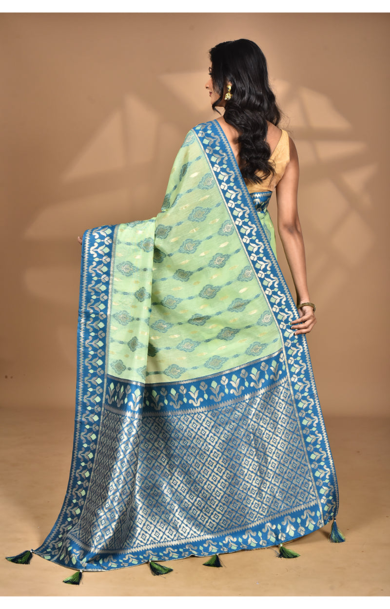 Morchari Women Desgin Kashmiri Silk Linen Saree-Green