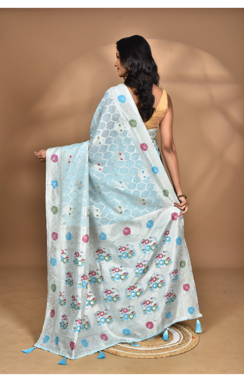 Morchari Women Desgin Chanderi Silk Saree-Blue