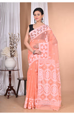 Morchari Pure Cotton Dhakai Jamdani Handloom Saree-Peach