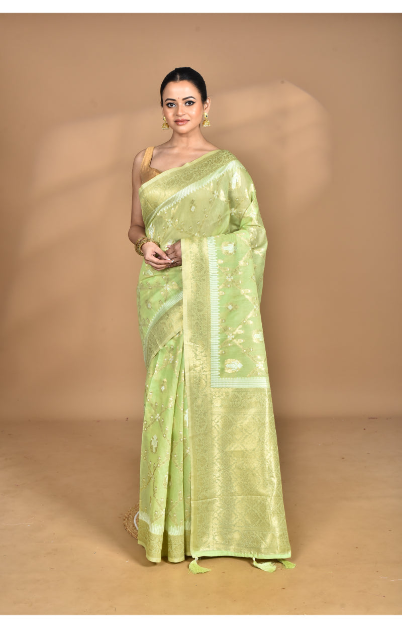 Morchari Banarasi Silk Chanderi Saree-Green
