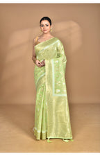 Morchari Banarasi Silk Chanderi Saree-Green