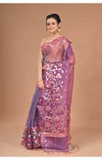 Morchari Semi Orzanga Jamdani Silk Saree-Wine