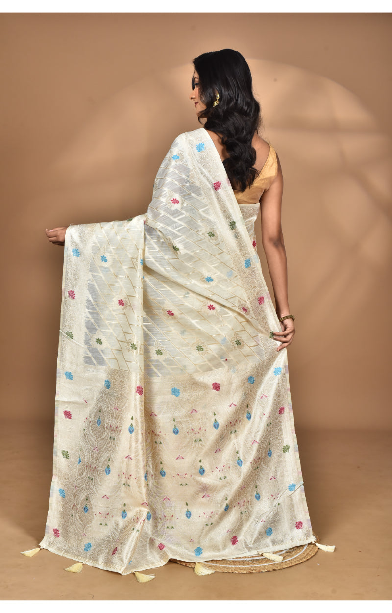 Morchari Women Desgin Chanderi Silk Saree-Cream