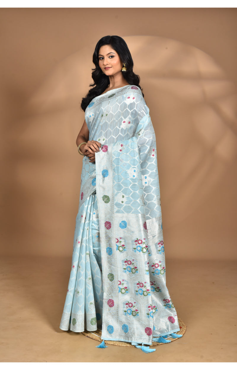 Morchari Women Desgin Chanderi Silk Saree-Blue