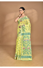 Morchari Pure Cotton Dhakai Jamdani Handloom Saree-Yellow