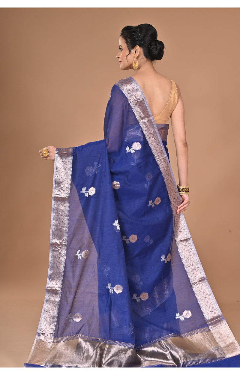 Morchari Heavy Chanderi Silk Saree-Navy Blue
