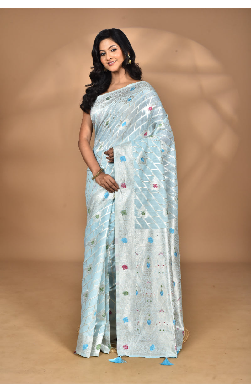 Morchari Women Desgin Chanderi Silk Saree-Blue